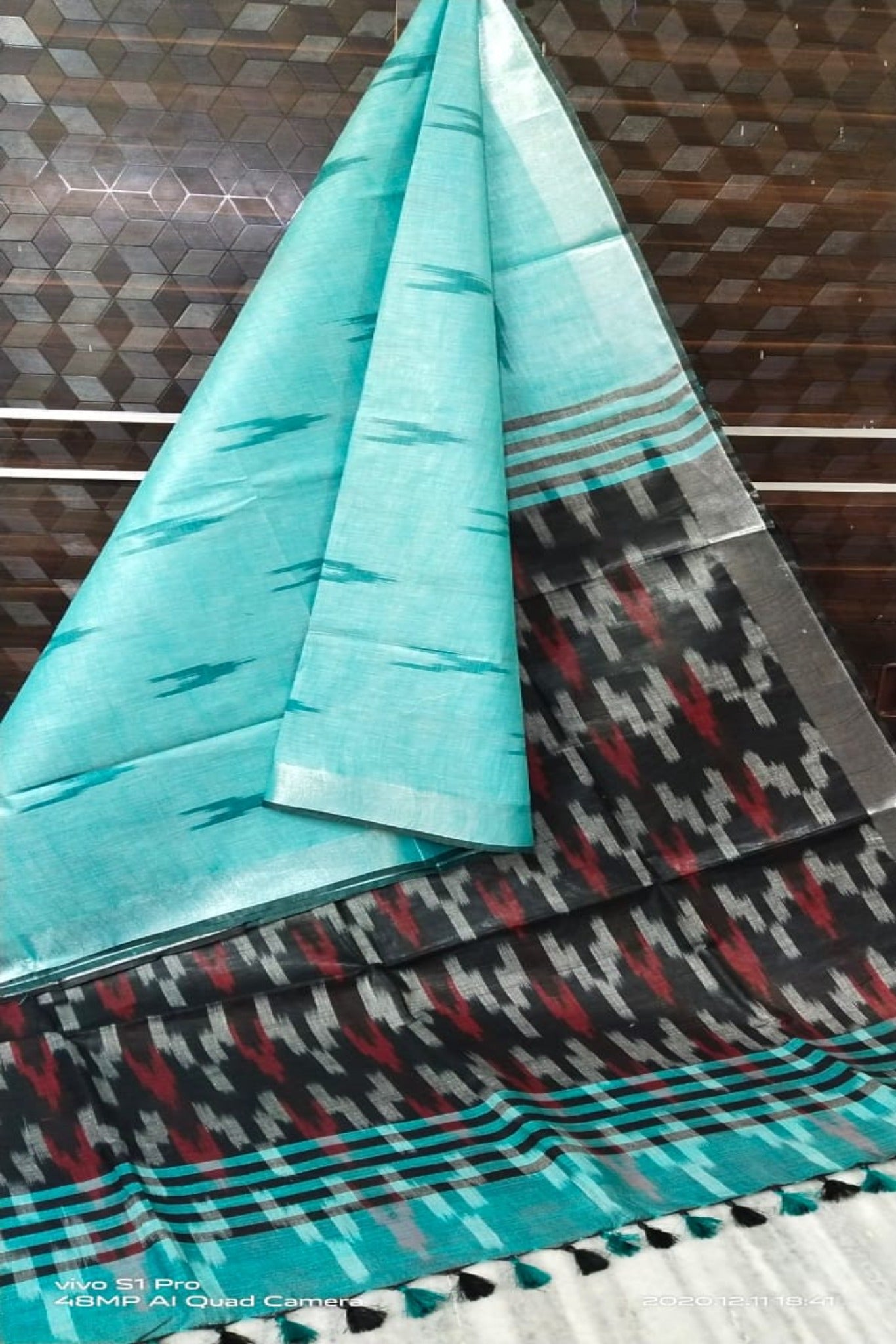 blue cotton ikat handwoven saree - linenworldonline.in