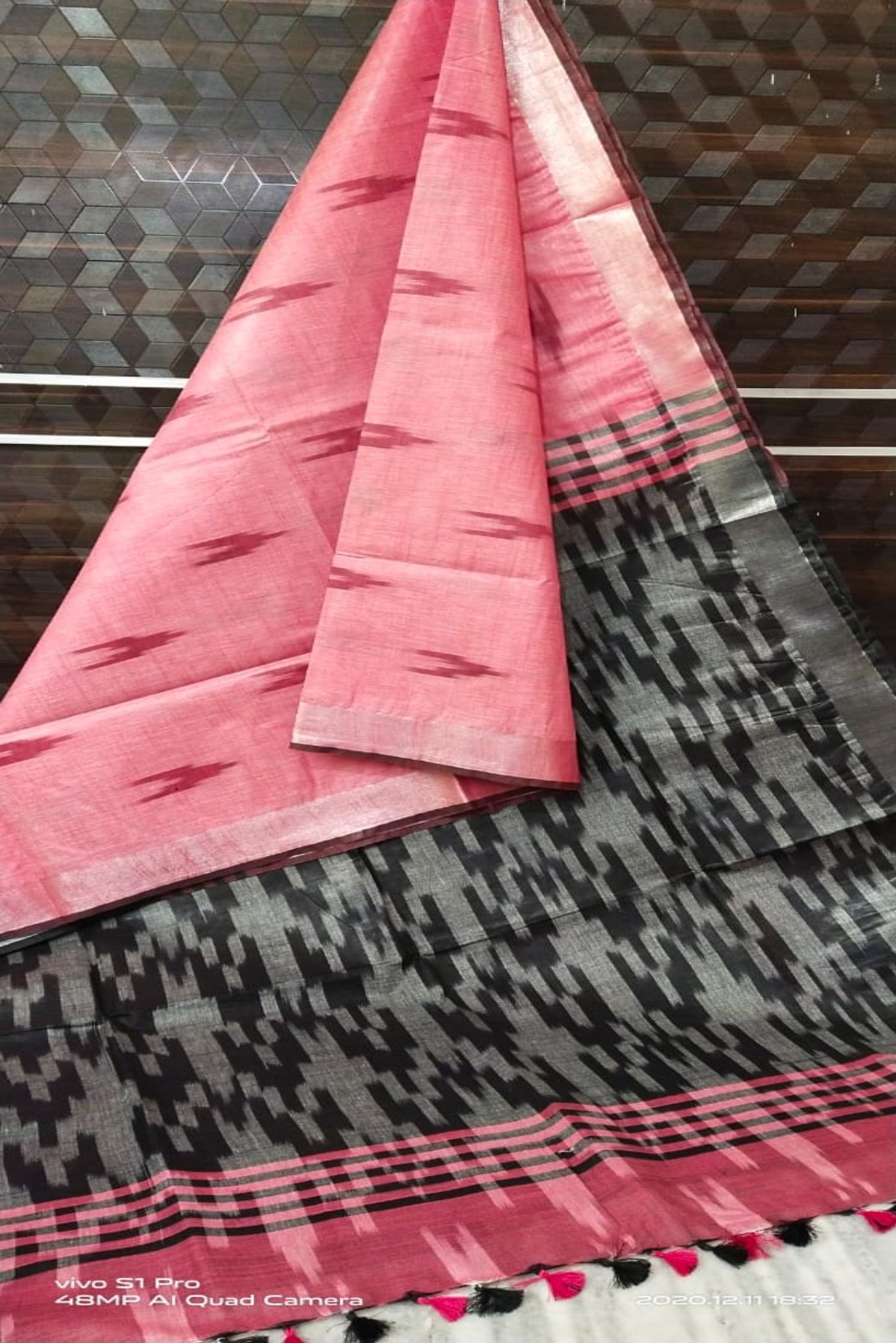 pink cotton ikat handwoven saree - linenworldonline.in