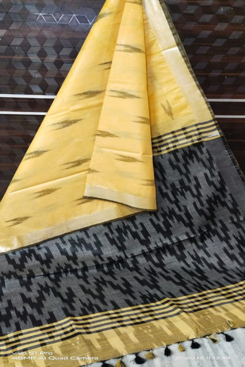 yellow cotton ikat handwoven saree - linenworldonline.in