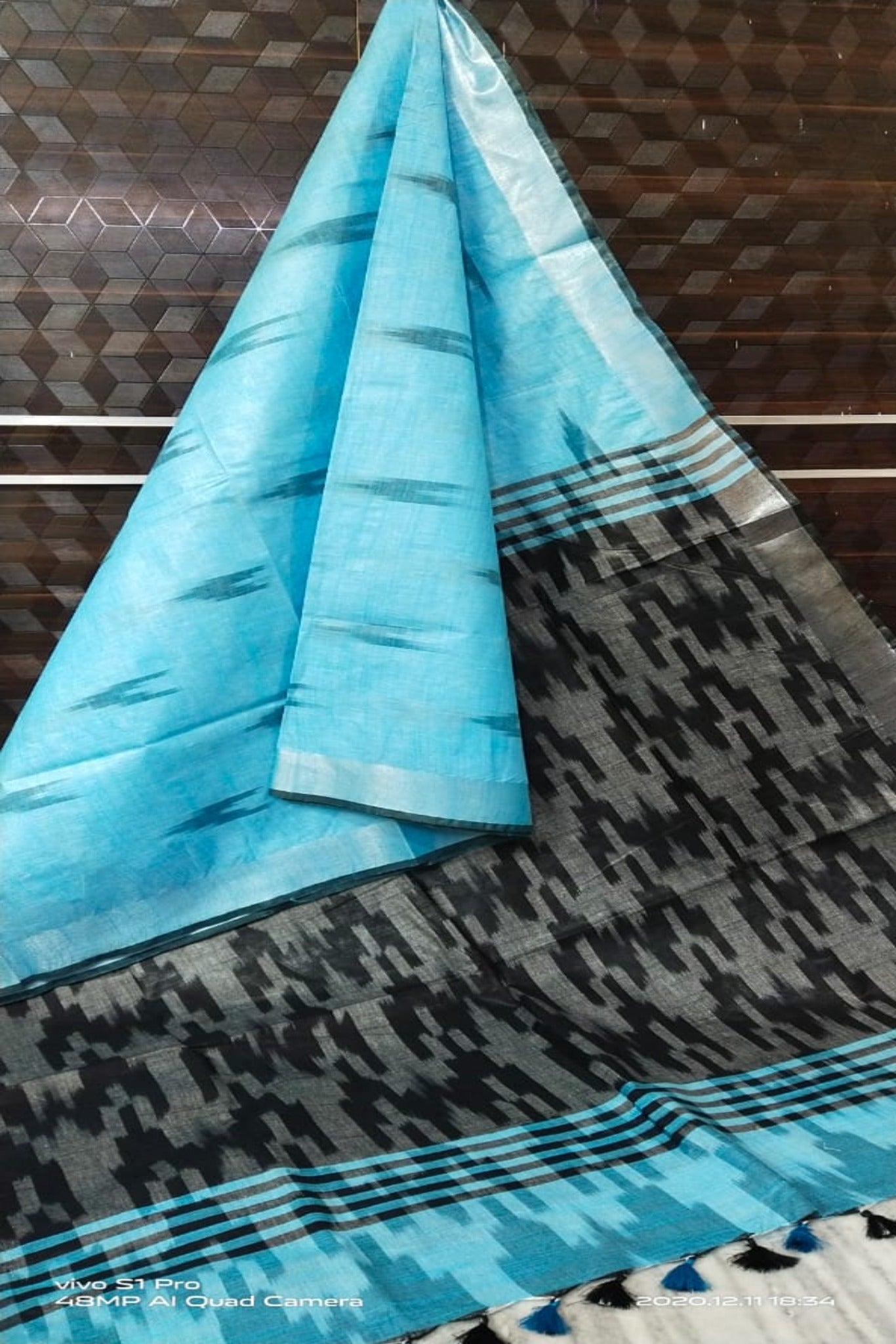 blue cotton ikat handwoven saree - linenworldonline.in