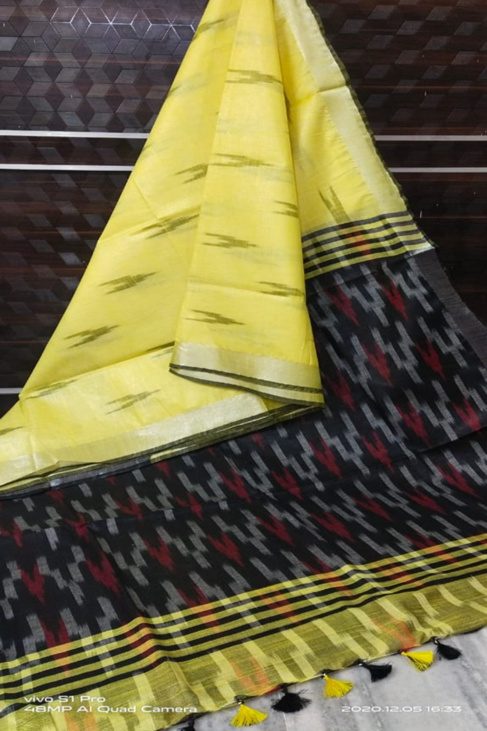yellow cotton ikat handwoven saree - linenworldonline.in