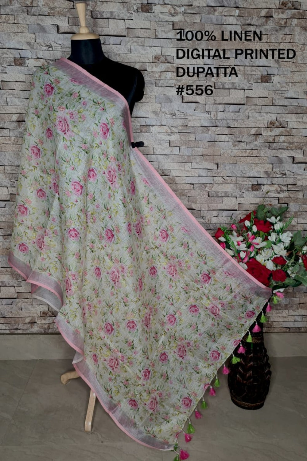 digital printed pure linen dupatta - linenworldonline.in