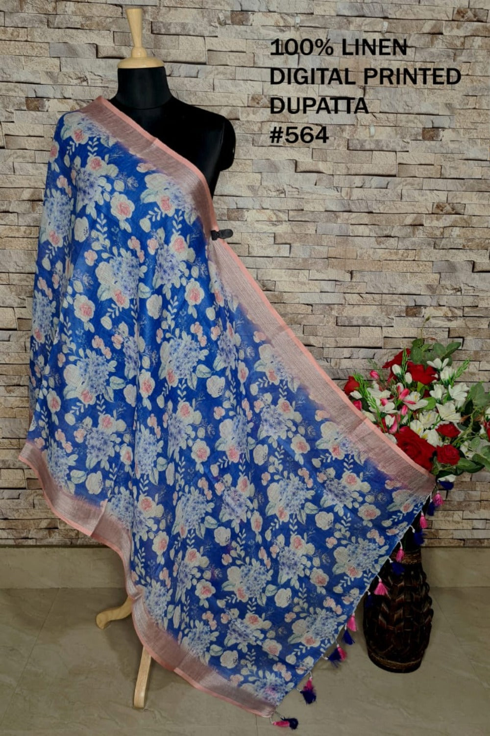 digital printed pure linen dupatta - linenworldonline.in