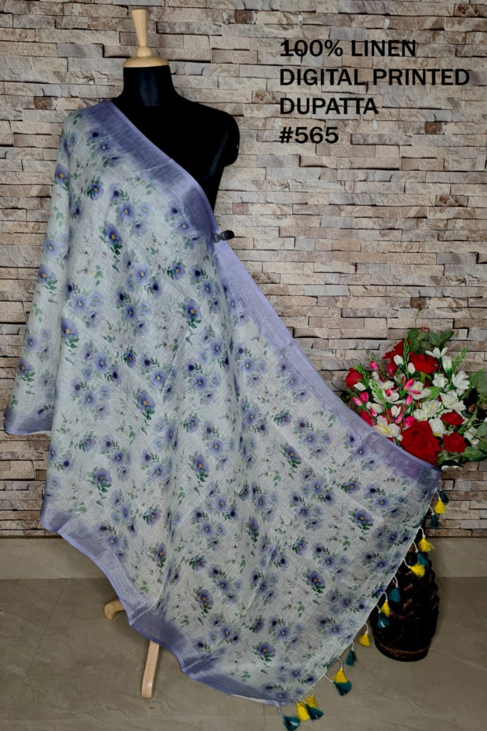 digital printed pure linen dupatta - linenworldonline.in