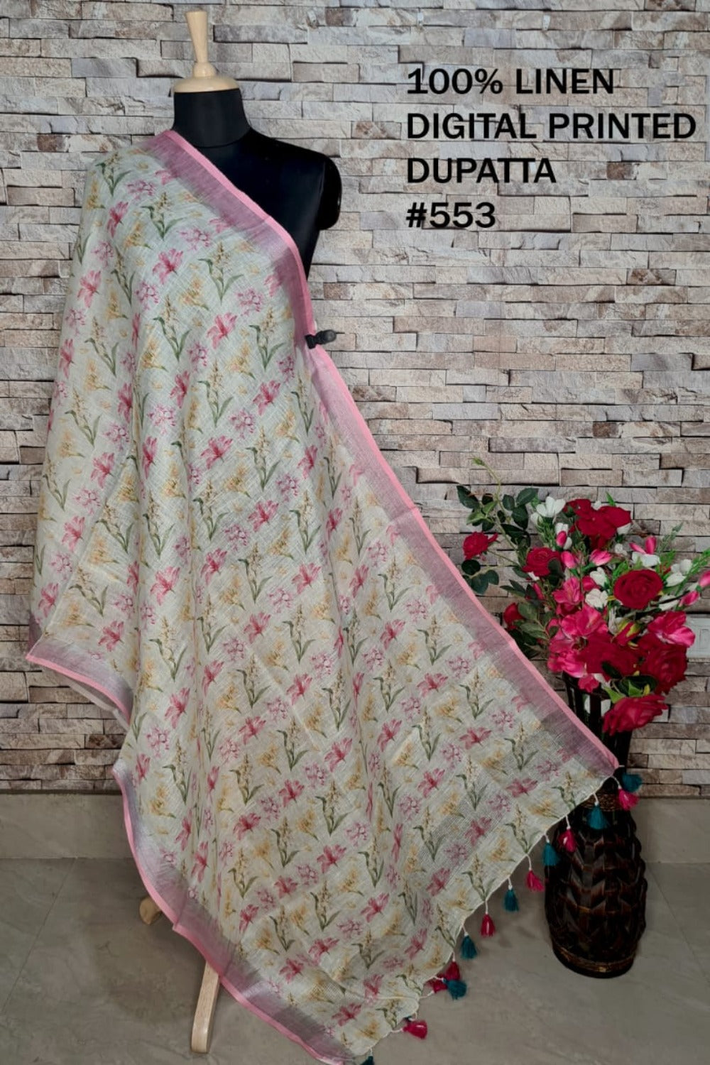 digital printed pure linen dupatta - linenworldonline.in