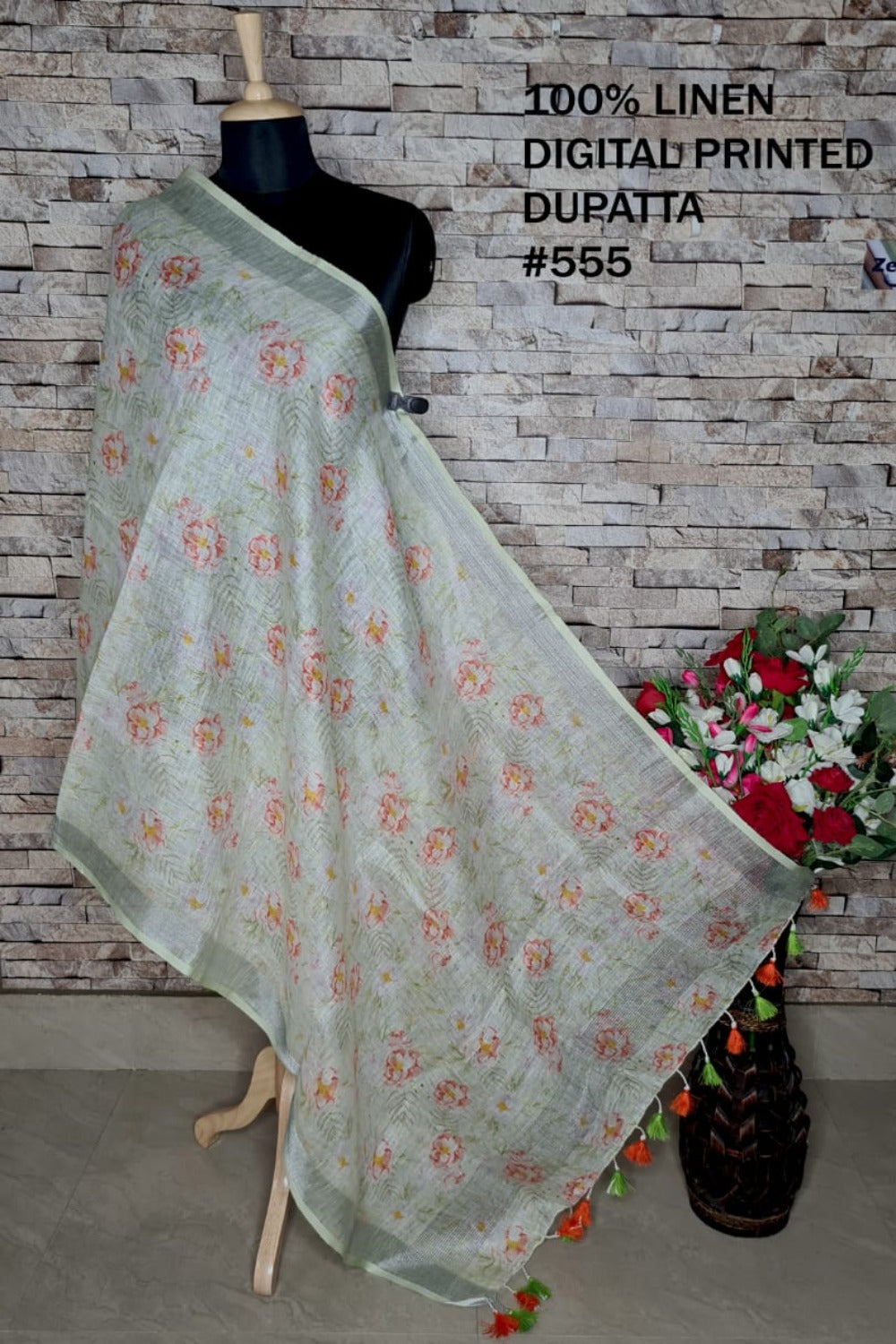 digital printed pure linen dupatta - linenworldonline.in