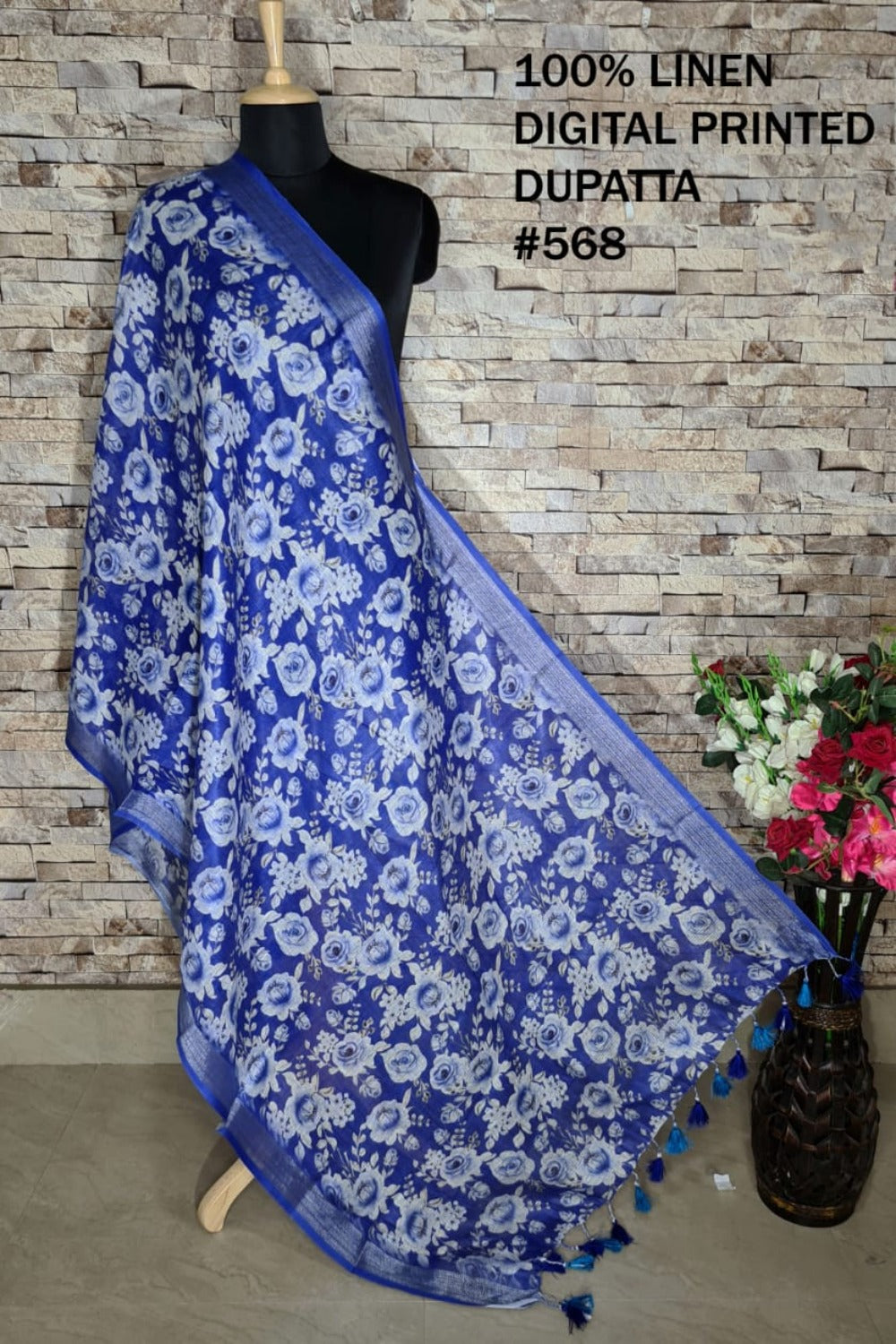 digital printed pure linen dupatta - linenworldonline.in