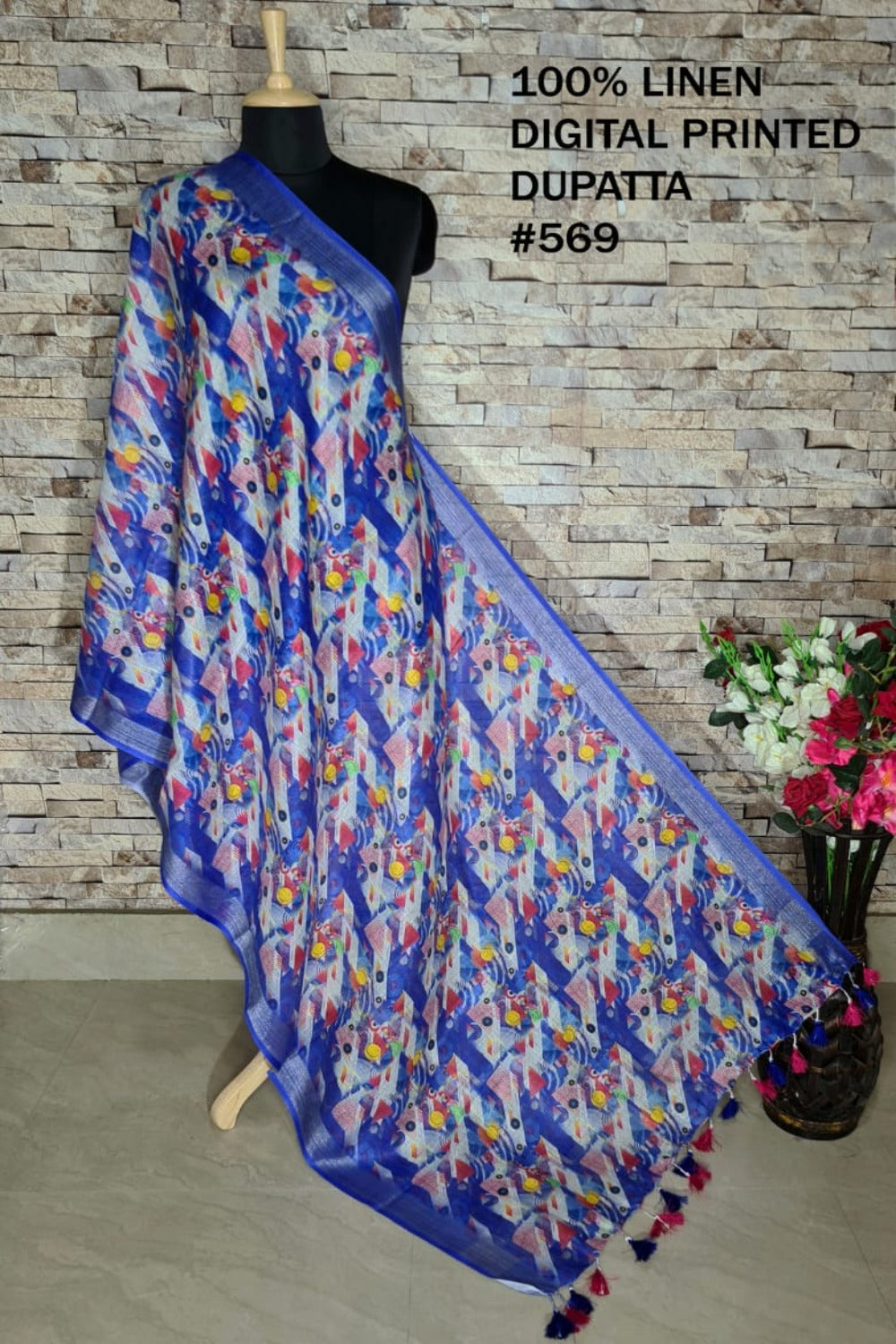 digital printed pure linen dupatta - linenworldonline.in