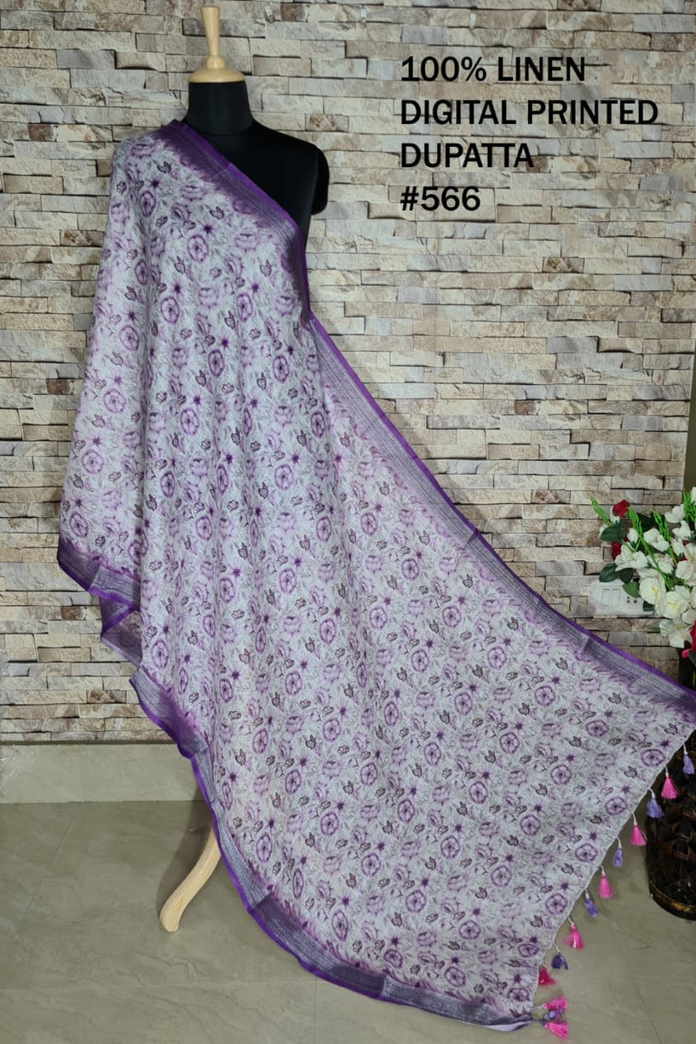 digital printed pure linen dupatta - linenworldonline.in