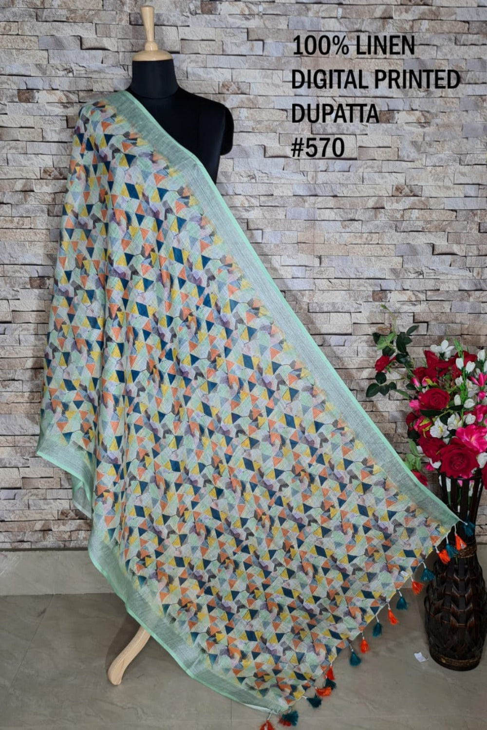 digital printed pure linen dupatta - linenworldonline.in