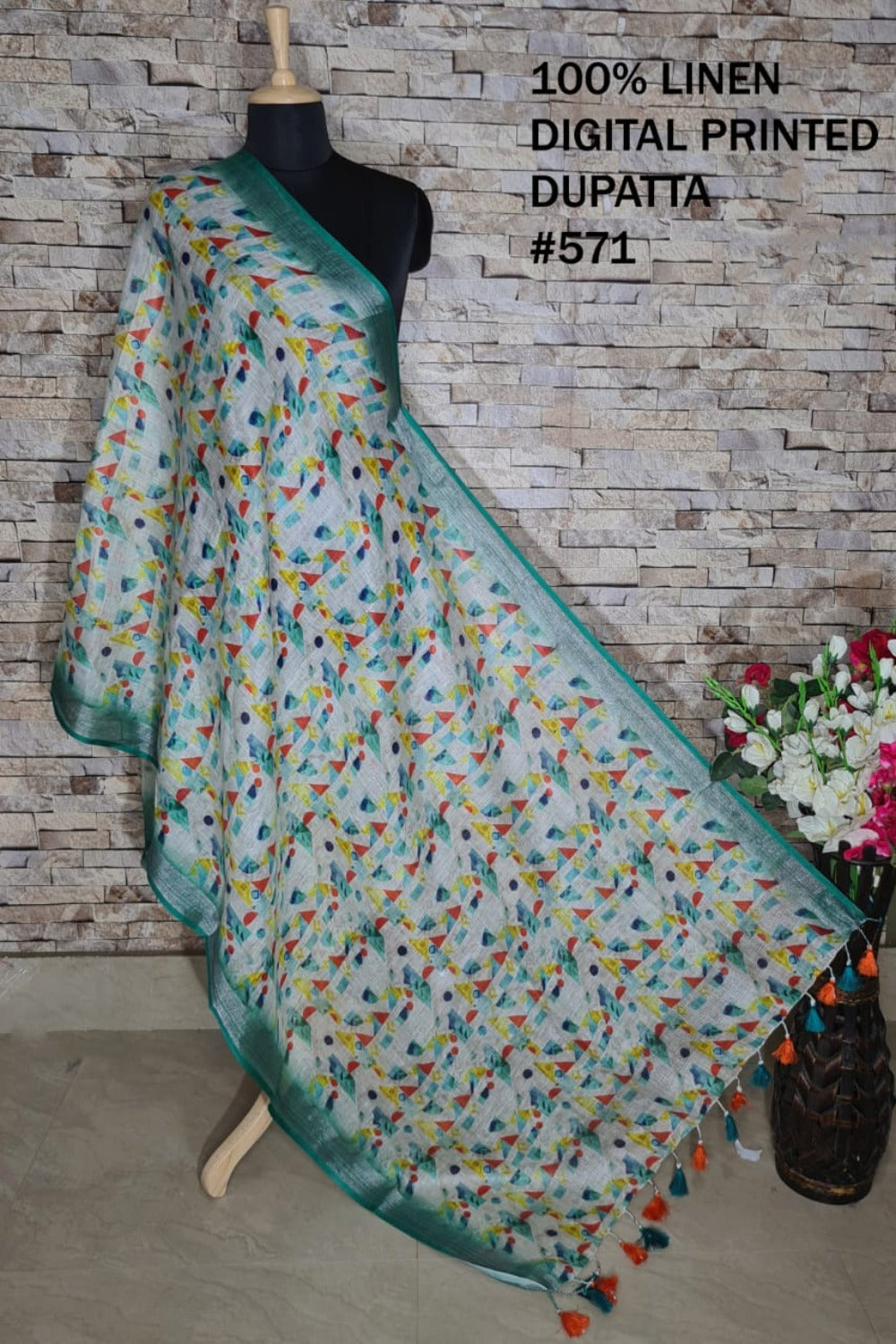 digital printed pure linen dupatta - linenworldonline.in