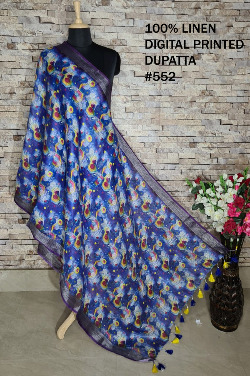 digital printed pure linen dupatta - linenworldonline.in