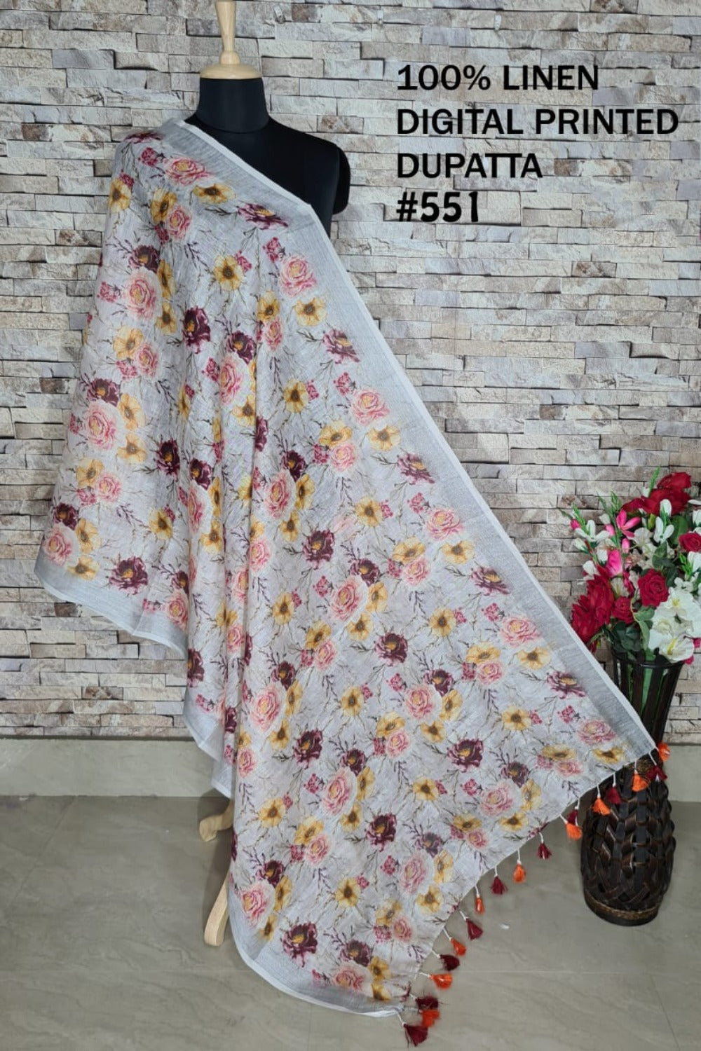 digital printed pure linen dupatta - linenworldonline.in