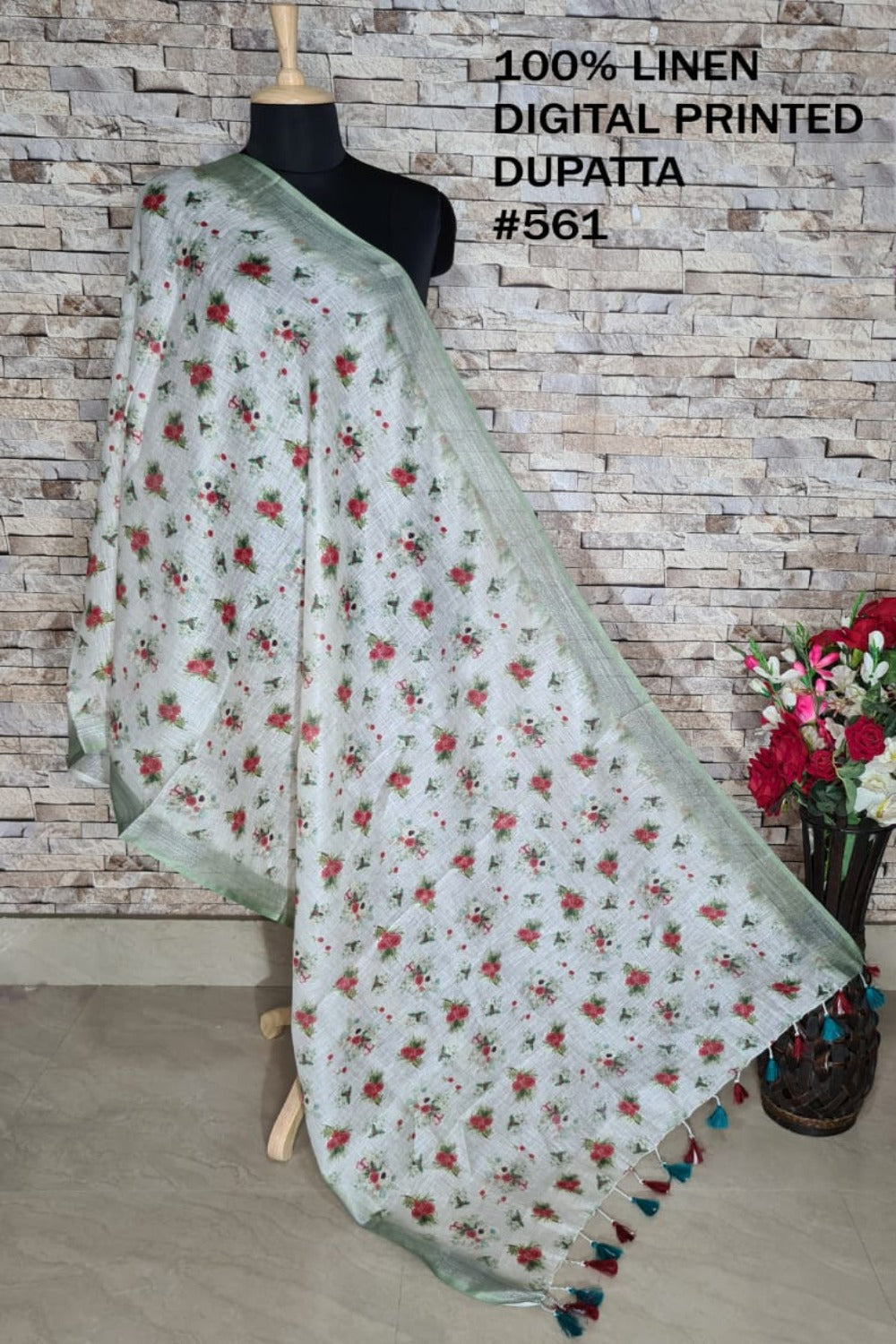 digital printed pure linen dupatta - linenworldonline.in