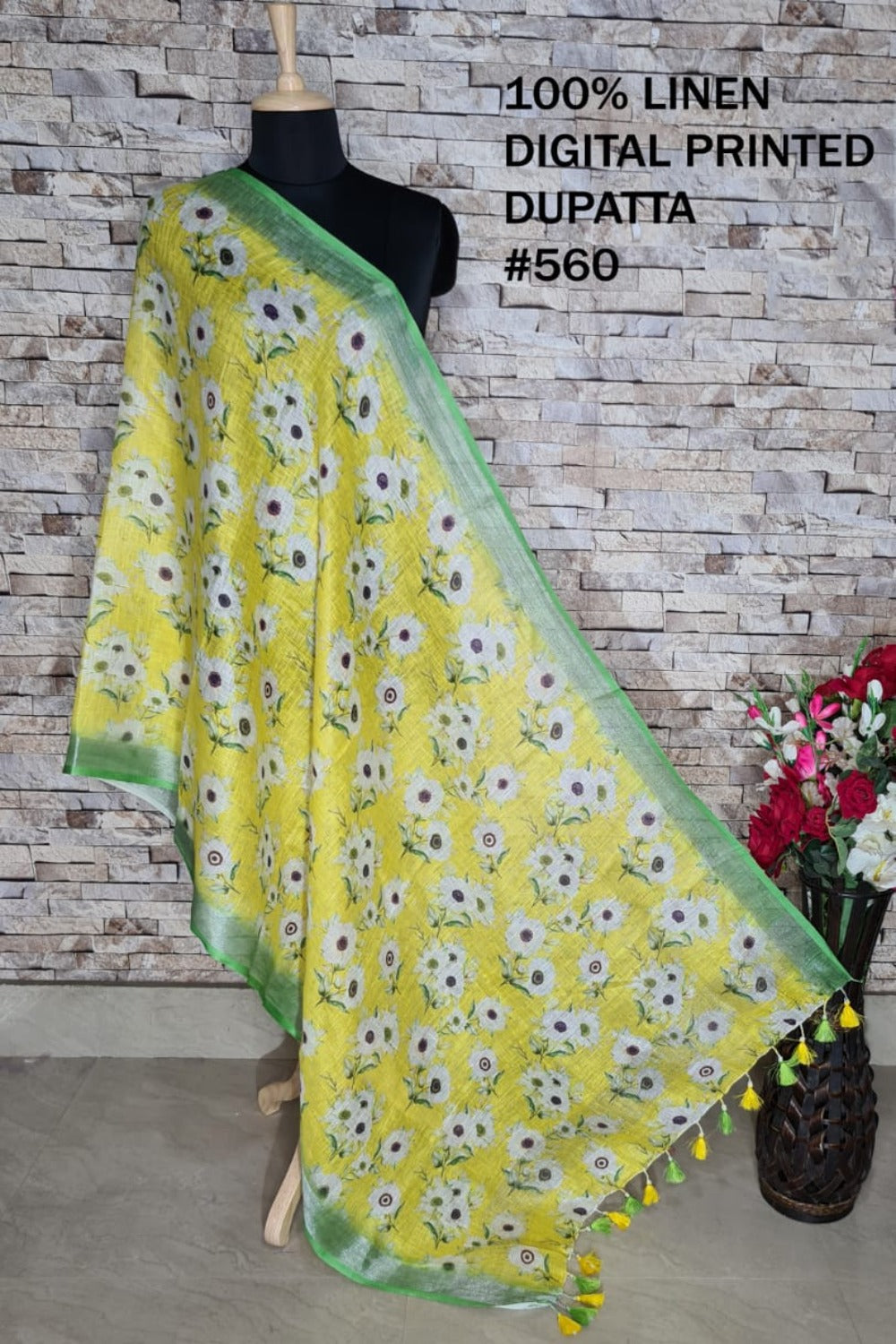 digital printed pure linen dupatta - linenworldonline.in