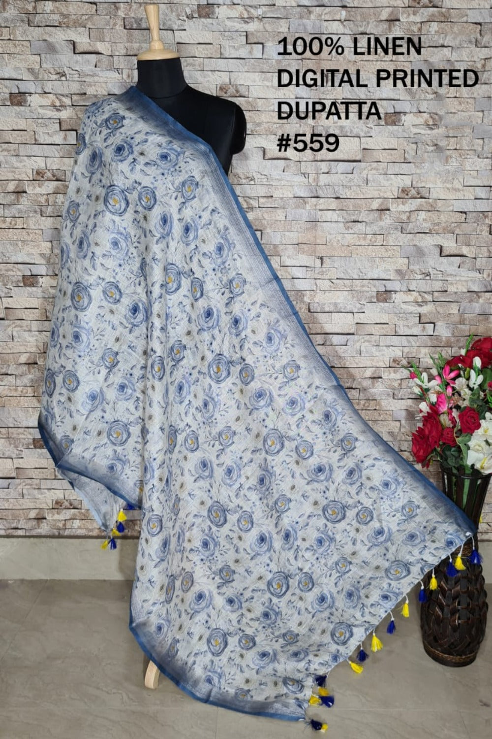 digital printed pure linen dupatta - linenworldonline.in