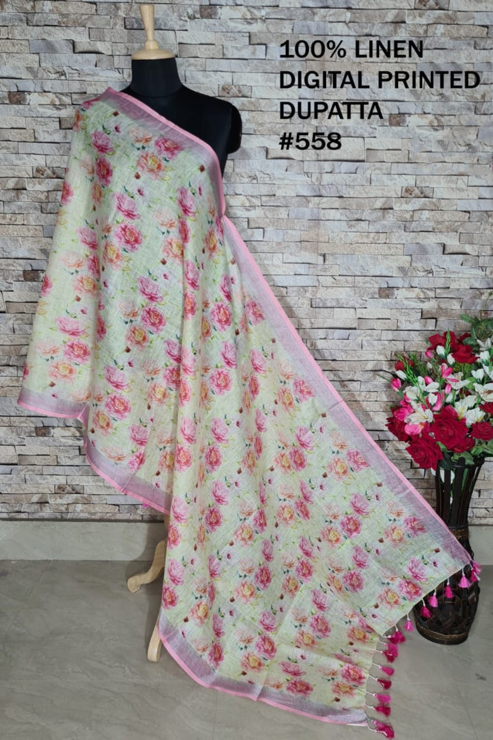 digital printed pure linen dupatta - linenworldonline.in