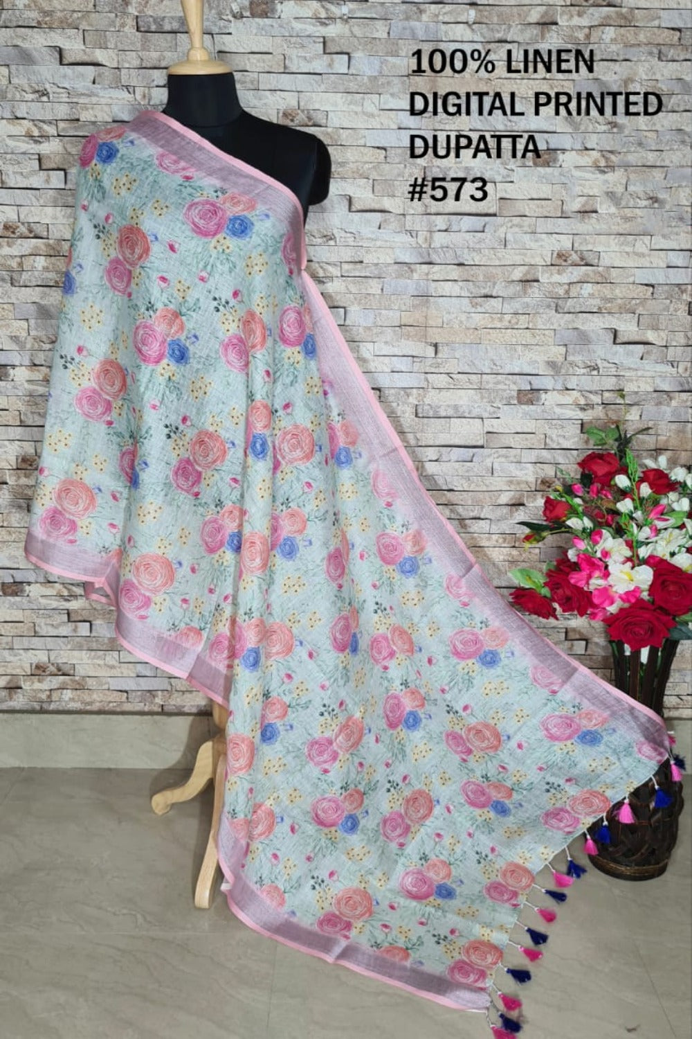 digital printed pure linen dupatta - linenworldonline.in
