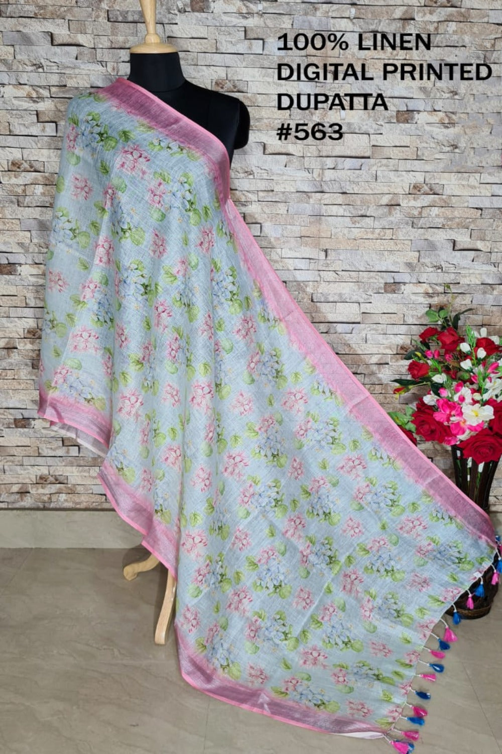 digital printed pure linen dupatta - linenworldonline.in
