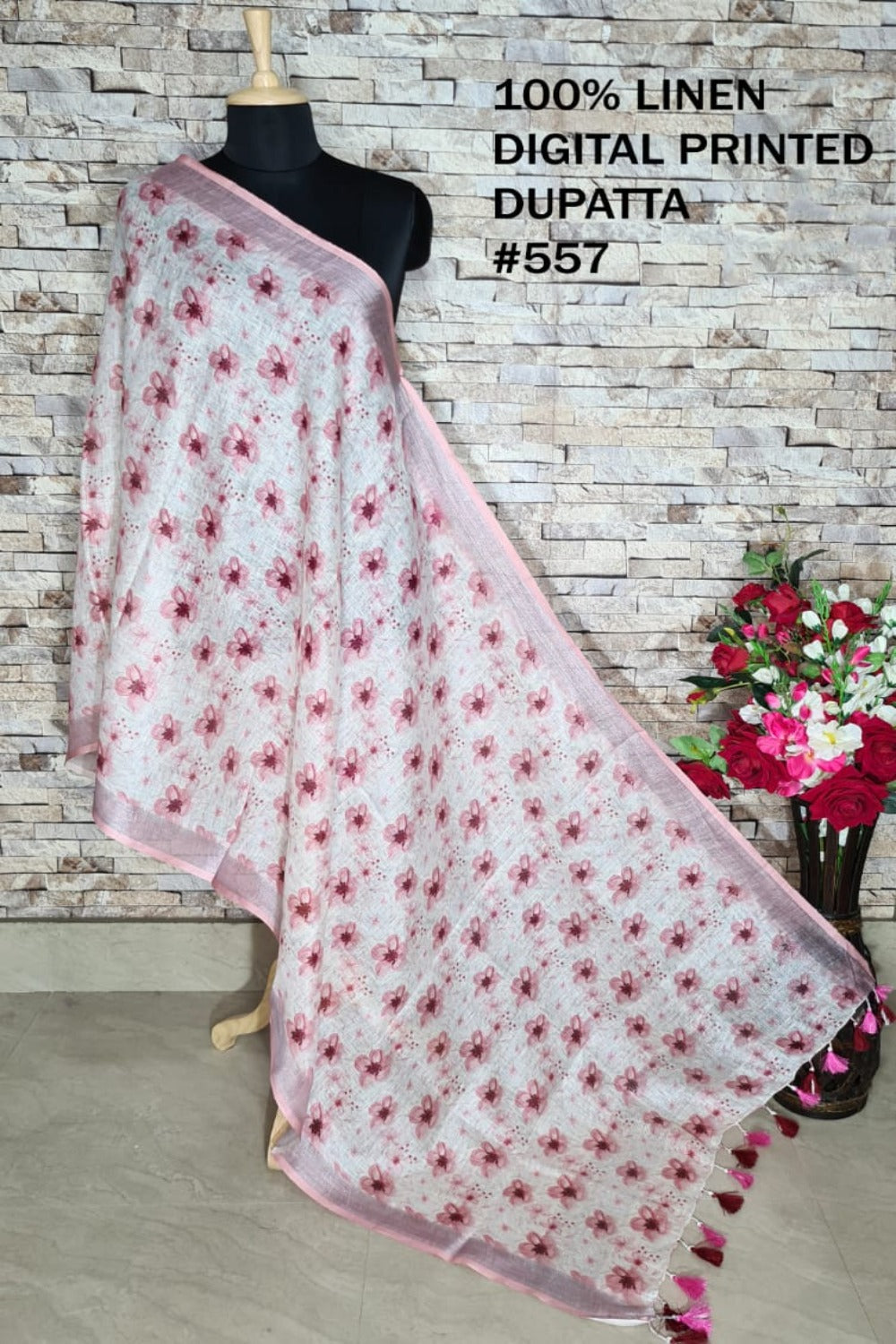 digital printed pure linen dupatta - linenworldonline.in