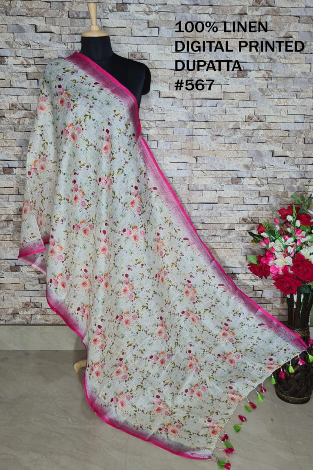 digital printed pure linen dupatta - linenworldonline.in