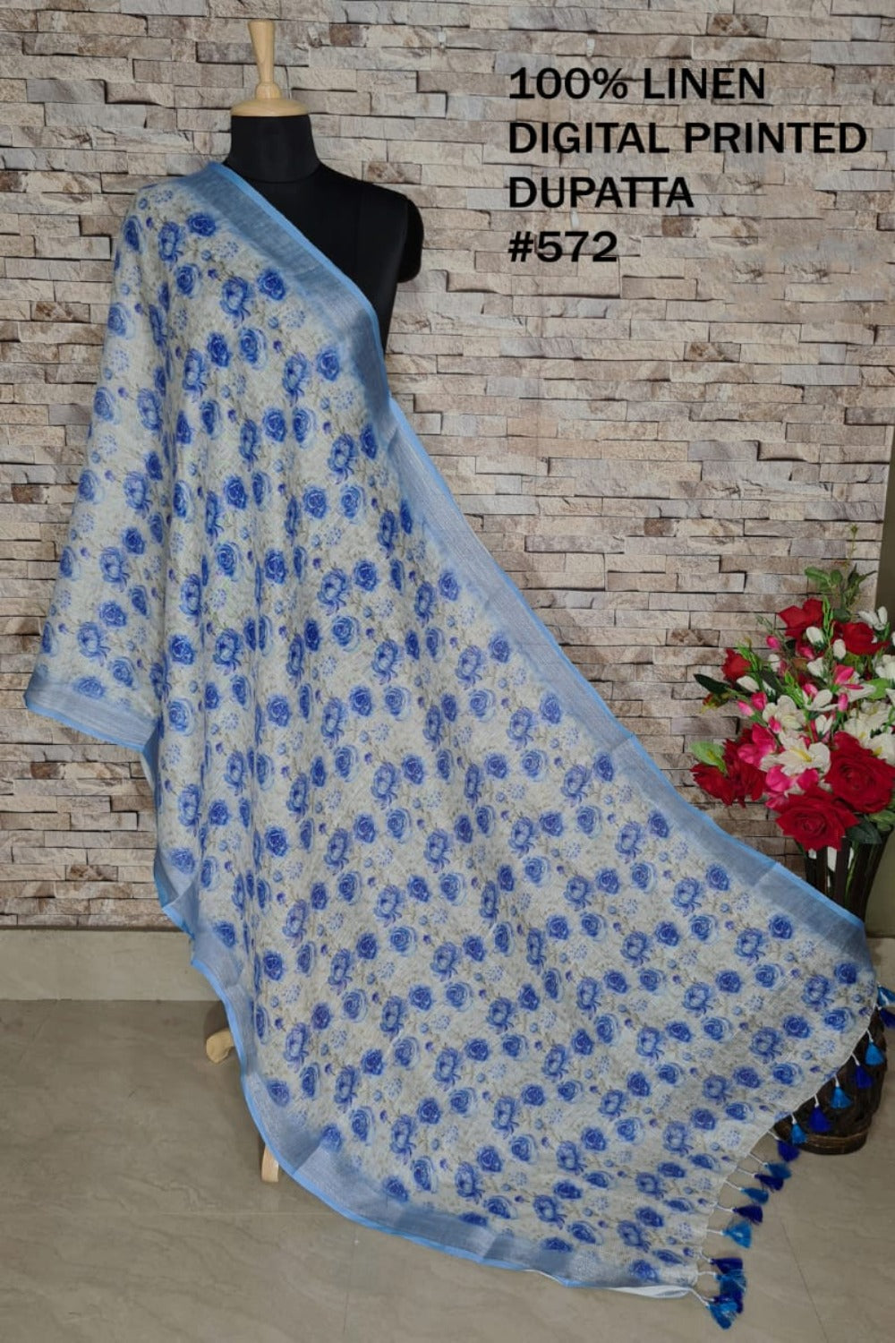 digital printed pure linen dupatta - linenworldonline.in
