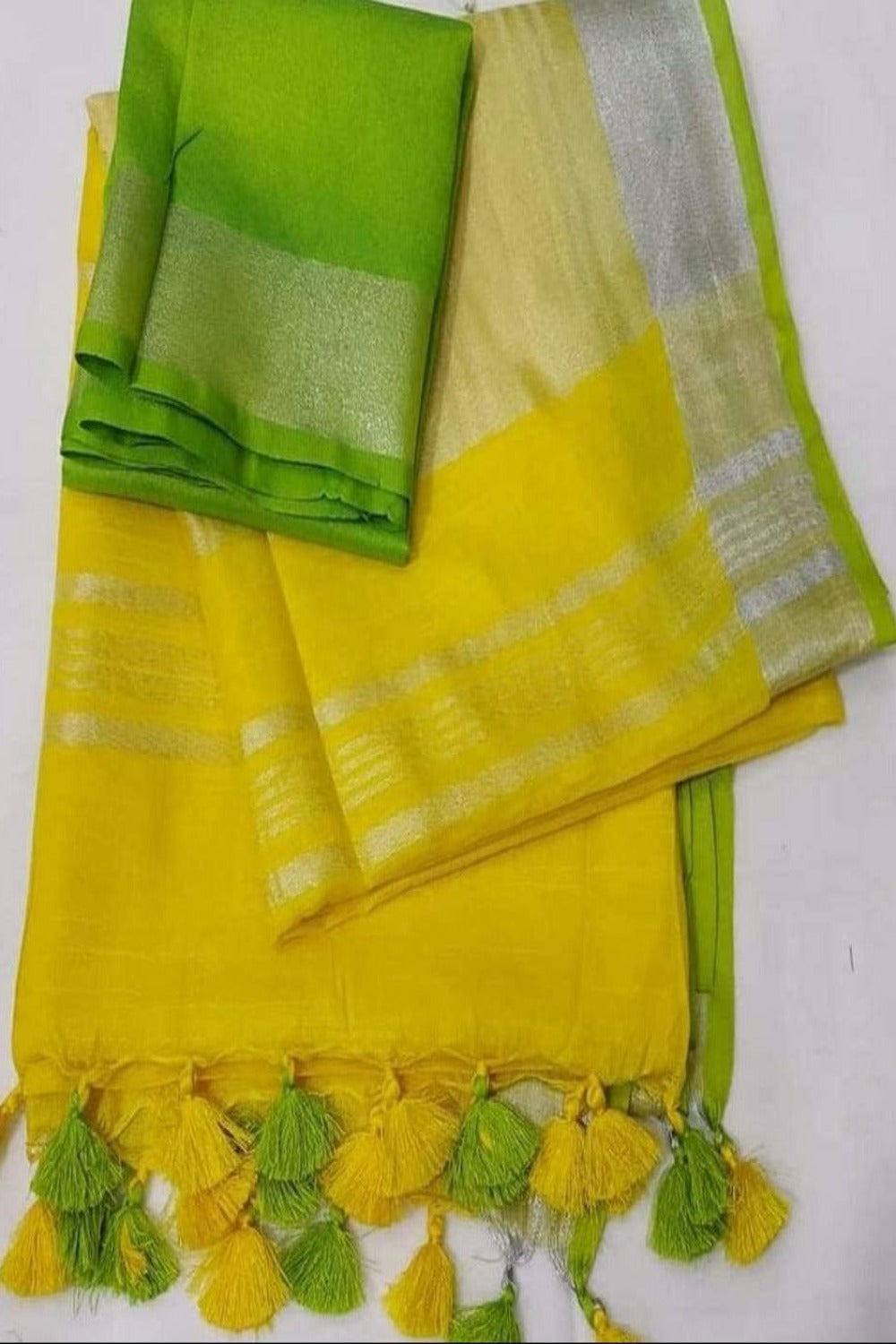 yellow handloom cotton linen saree - linenworldonline.in