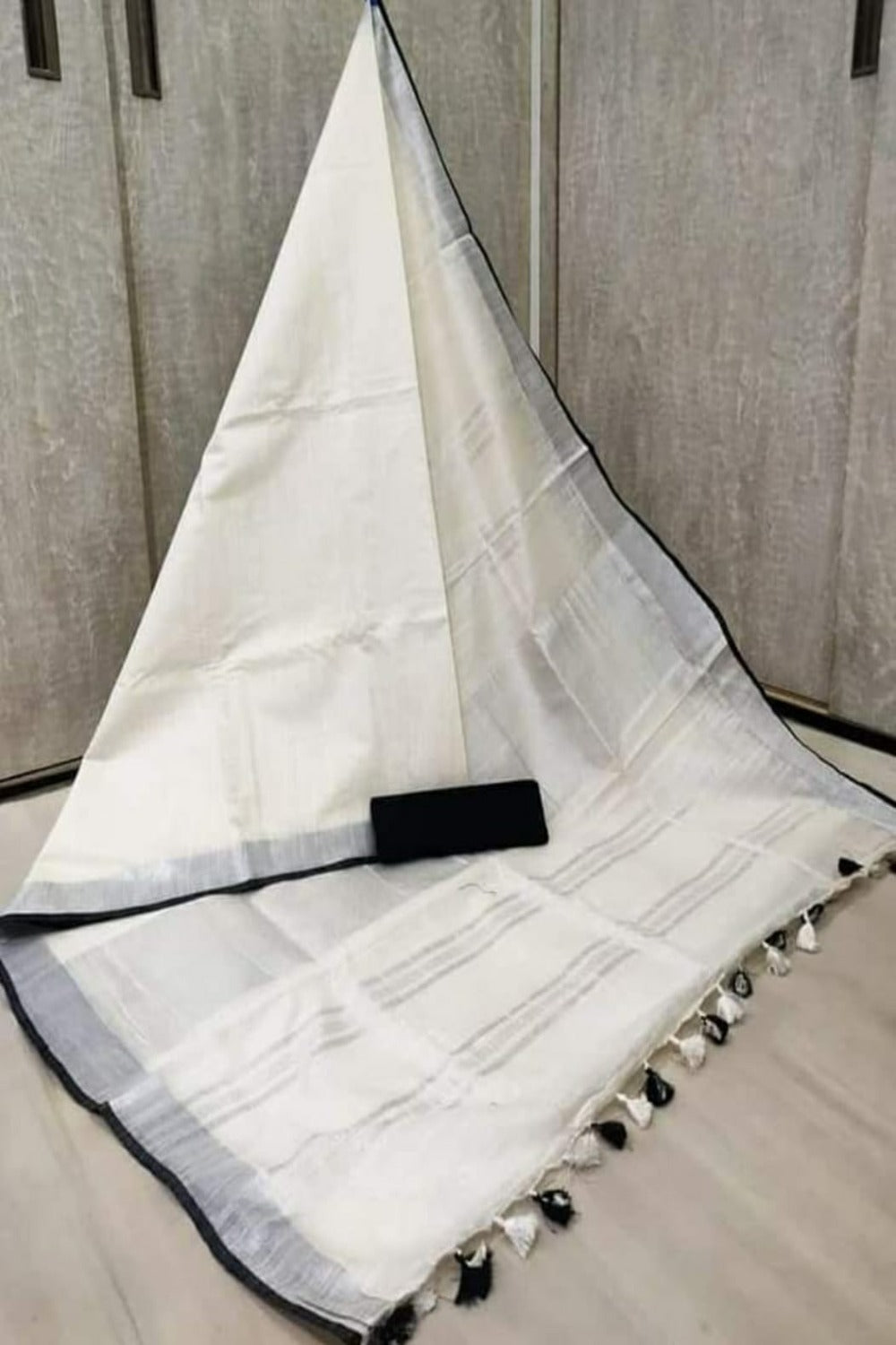 white cotton linen saree - linenworldonline.in