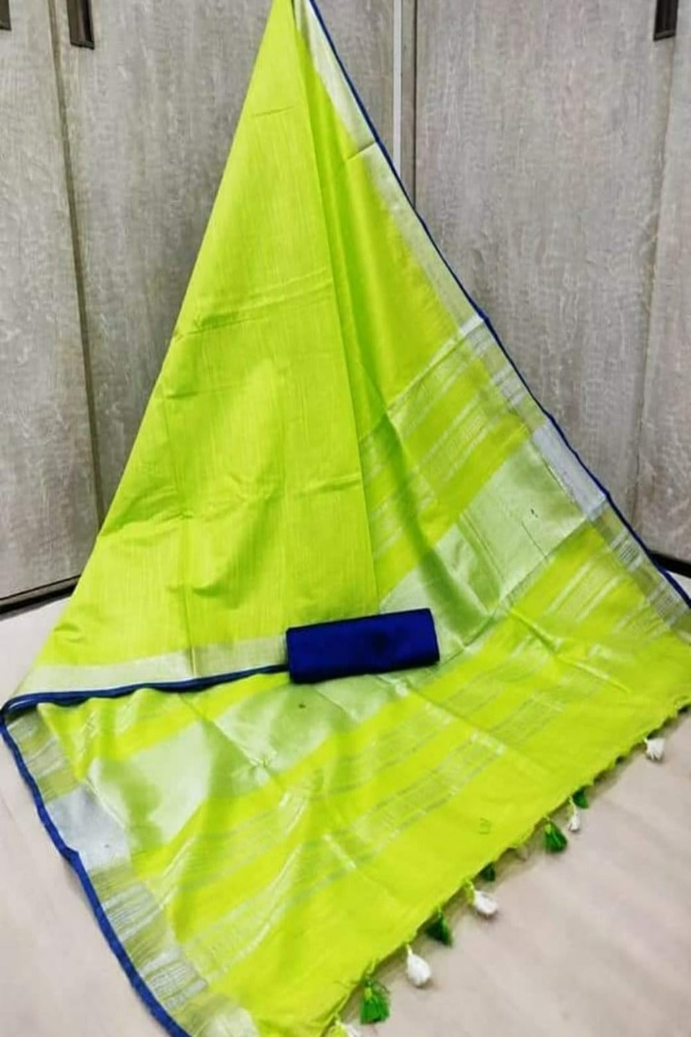 lime green cotton linen saree - linenworldonline.in
