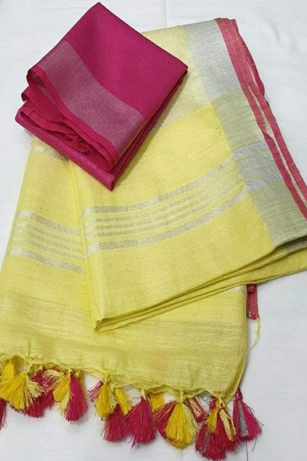 yellow handloom cotton linen saree - linenworldonline.in