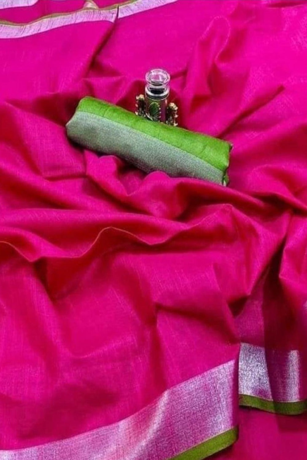 dark pink handloom cotton linen saree - linenworldonline.in