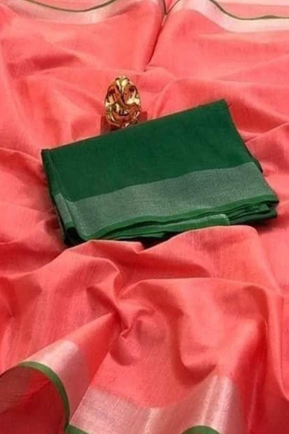 salmon pink handloom cotton linen saree - linenworldonline.in