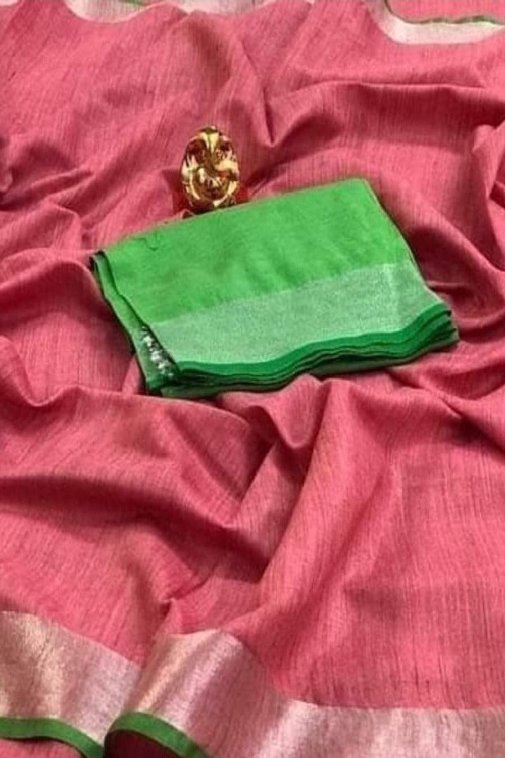 light pink handloom cotton linen saree - linenworldonline.in