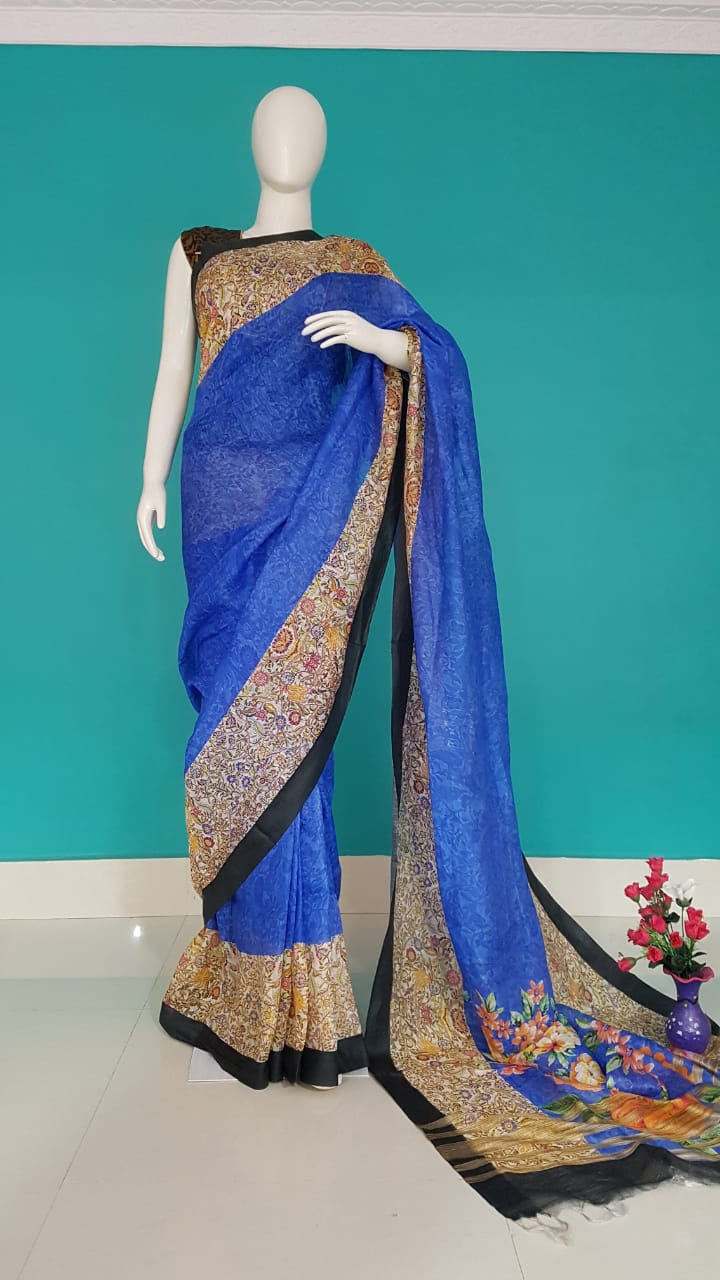 Digital Printed Handwoven Linen Saree