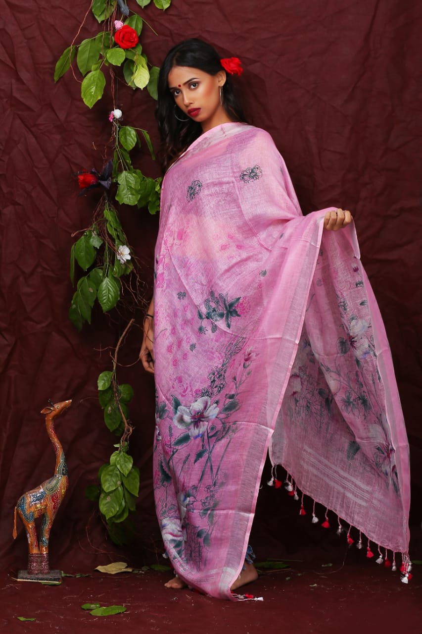 digital printed pure linen dupatta - linenworldonline.in