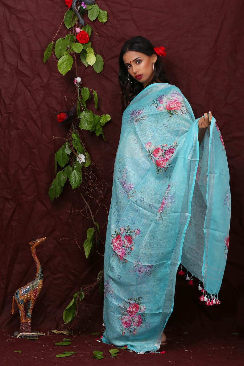 digital printed pure linen dupatta - linenworldonline.in
