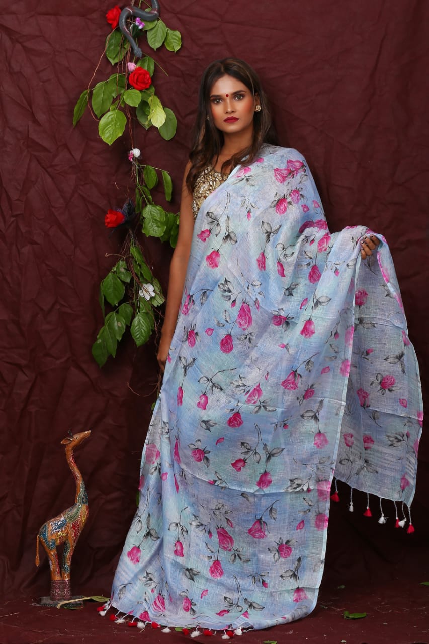 digital printed pure linen dupatta - linenworldonline.in