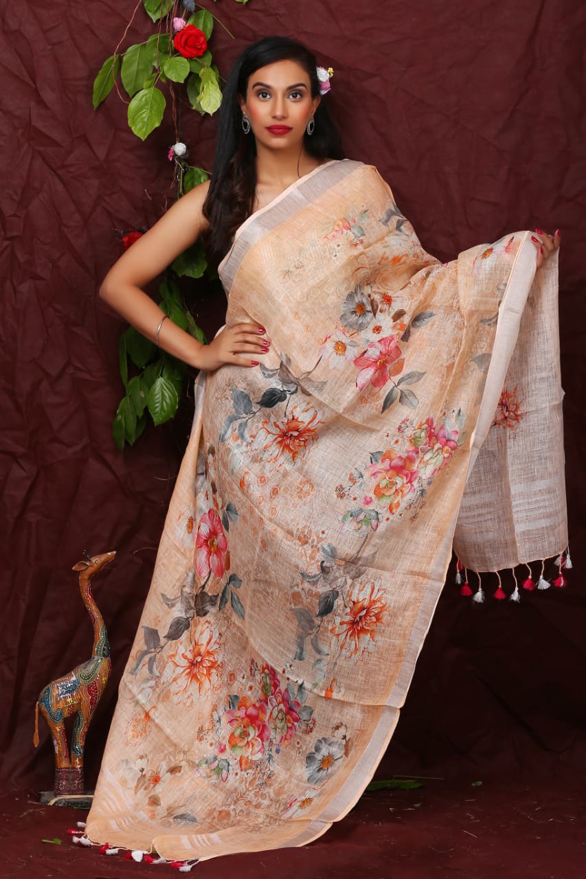 digital printed pure linen dupatta - linenworldonline.in