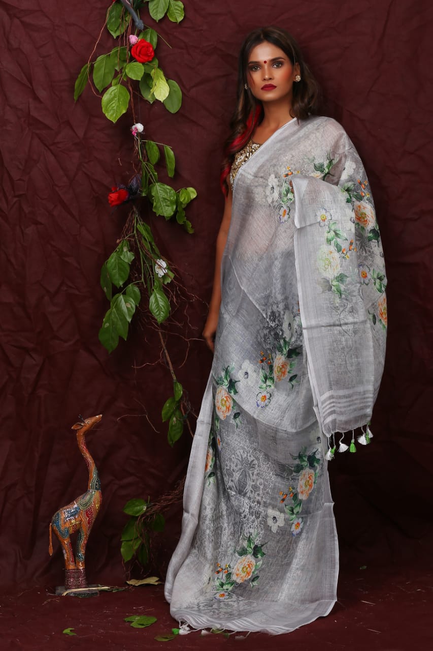 digital printed pure linen dupatta - linenworldonline.in