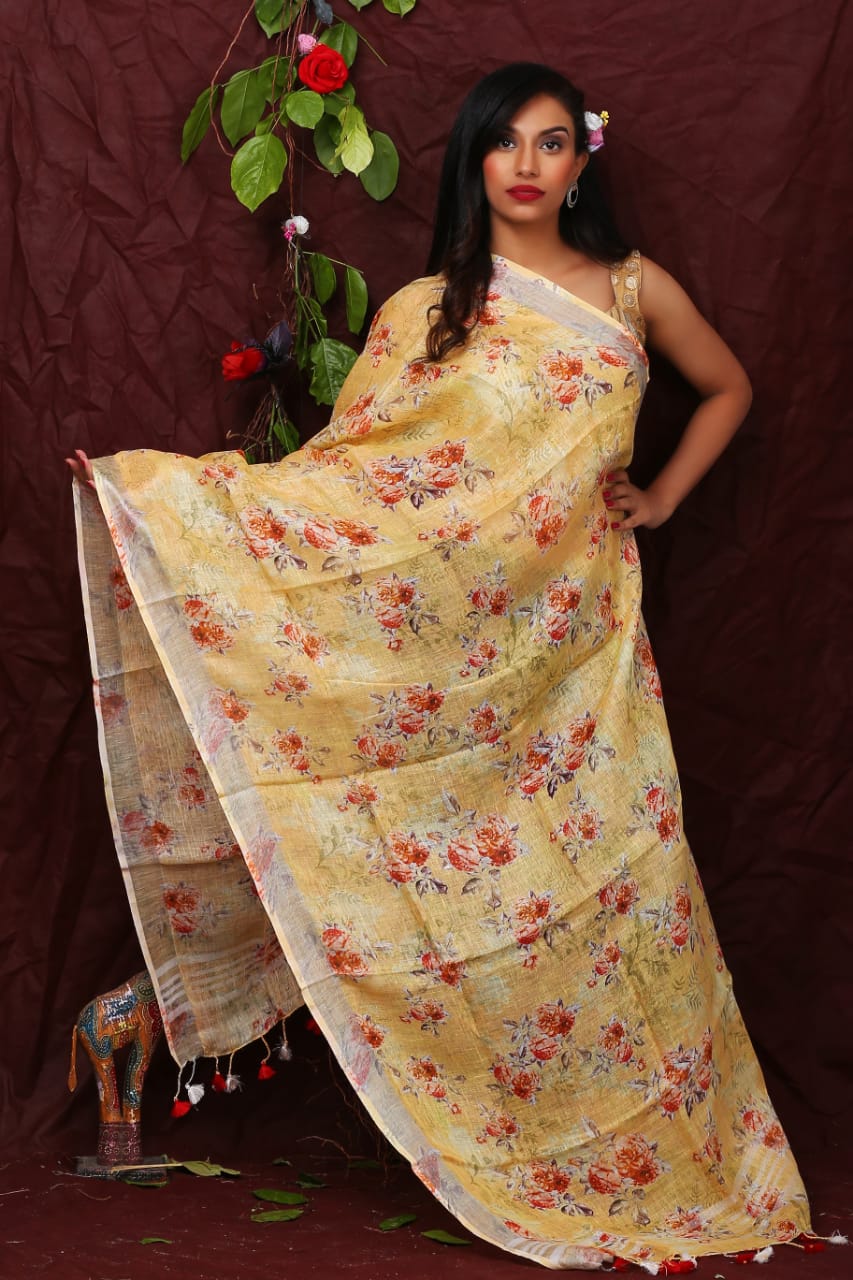 digital printed pure linen dupatta - linenworldonline.in
