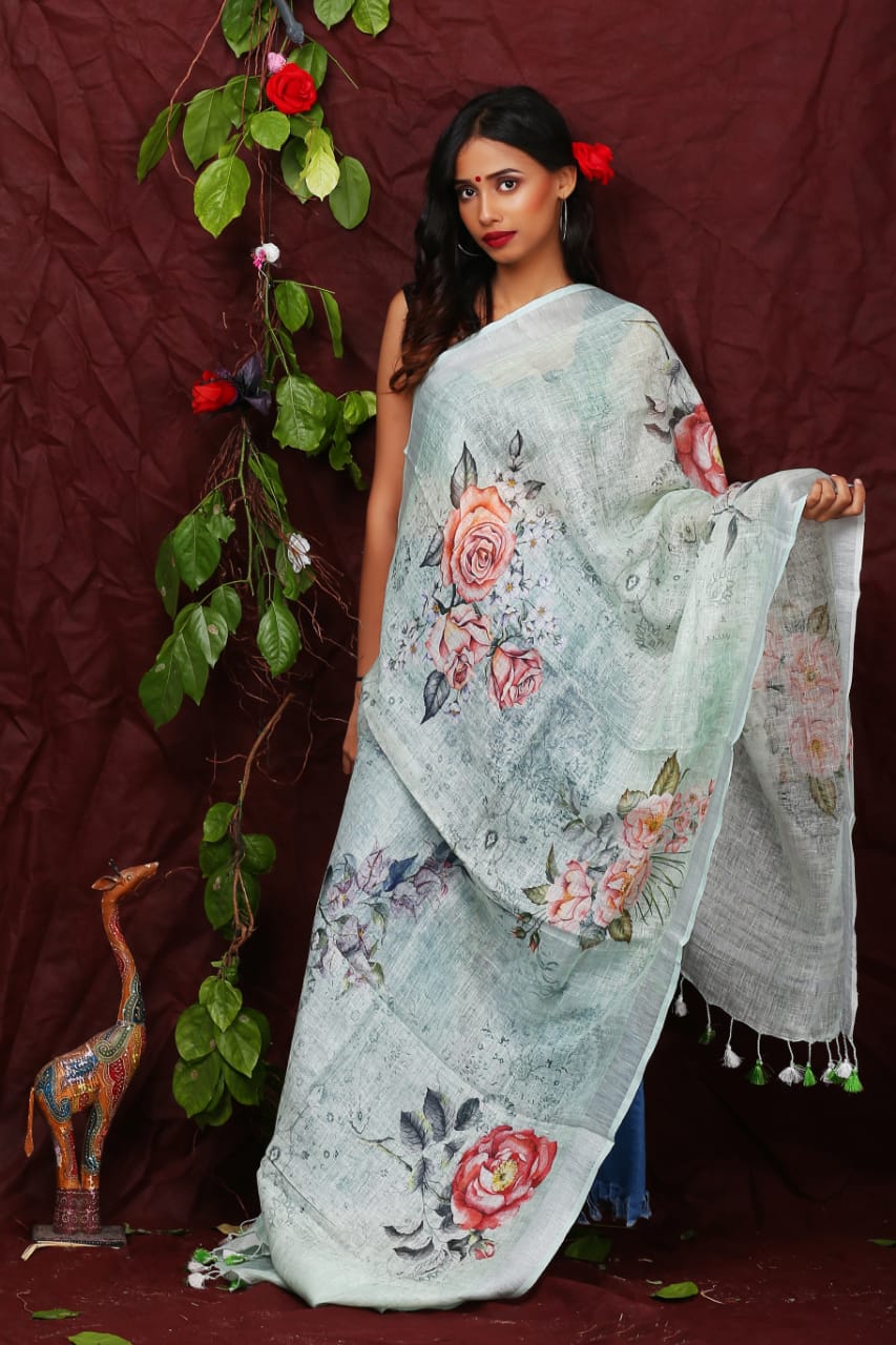 digital printed pure linen dupatta - linenworldonline.in