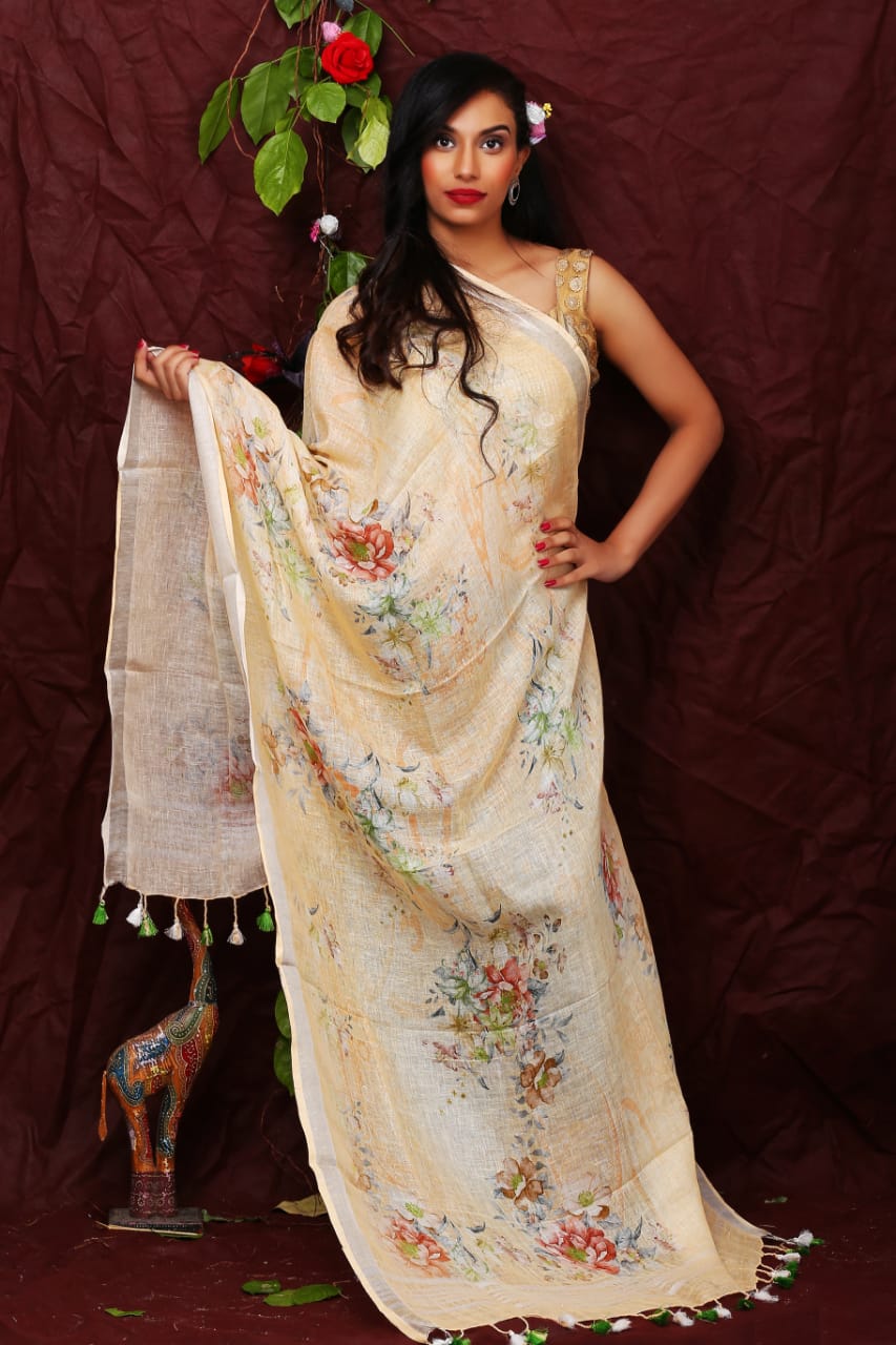 digital printed pure linen dupatta - linenworldonline.in