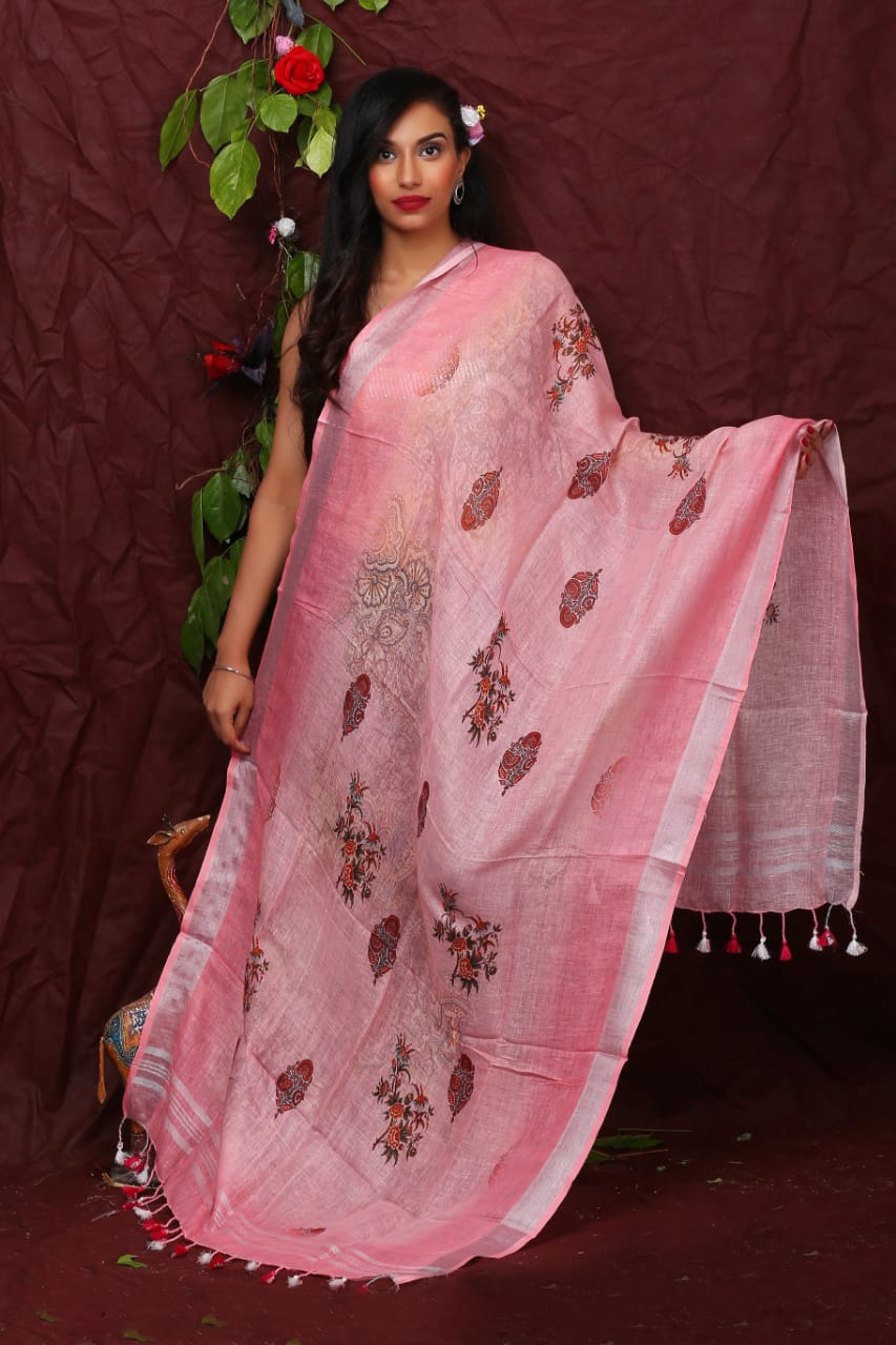 digital printed pure linen dupatta - linenworldonline.in