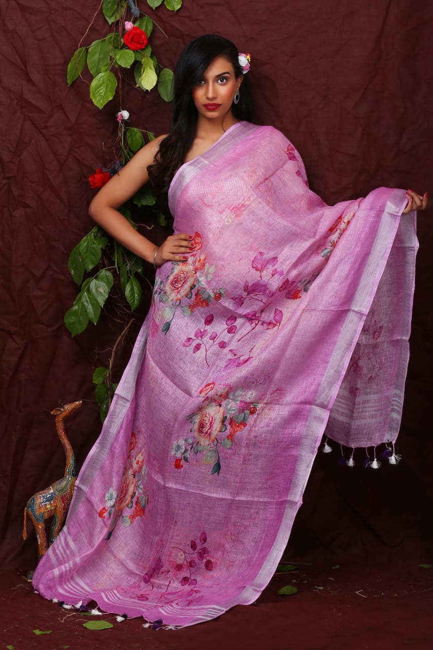 digital printed pure linen dupatta - linenworldonline.in