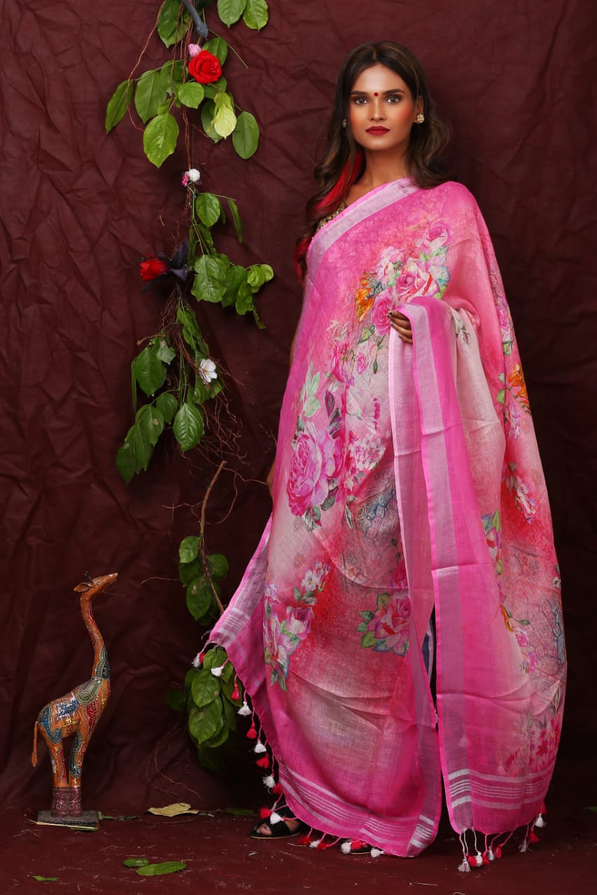 digital printed pure linen dupatta - linenworldonline.in