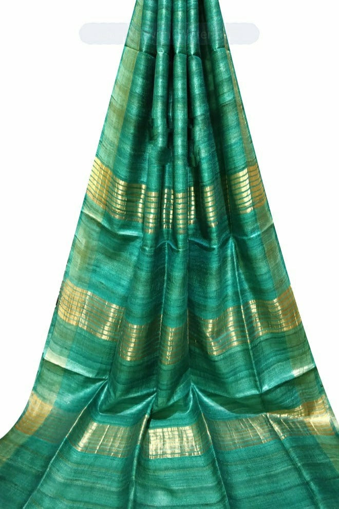 green bhagalpuri tussar ghicha silk saree - linenworldonline.in