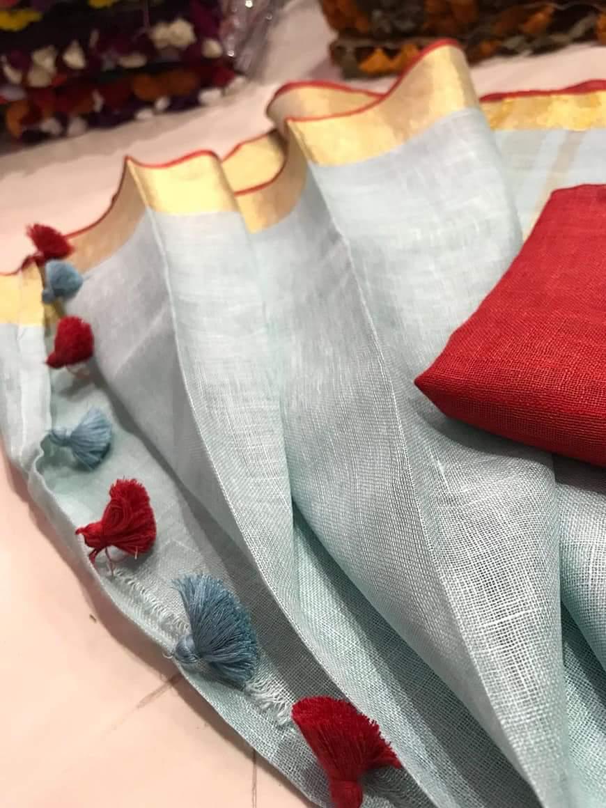 pure linen saree