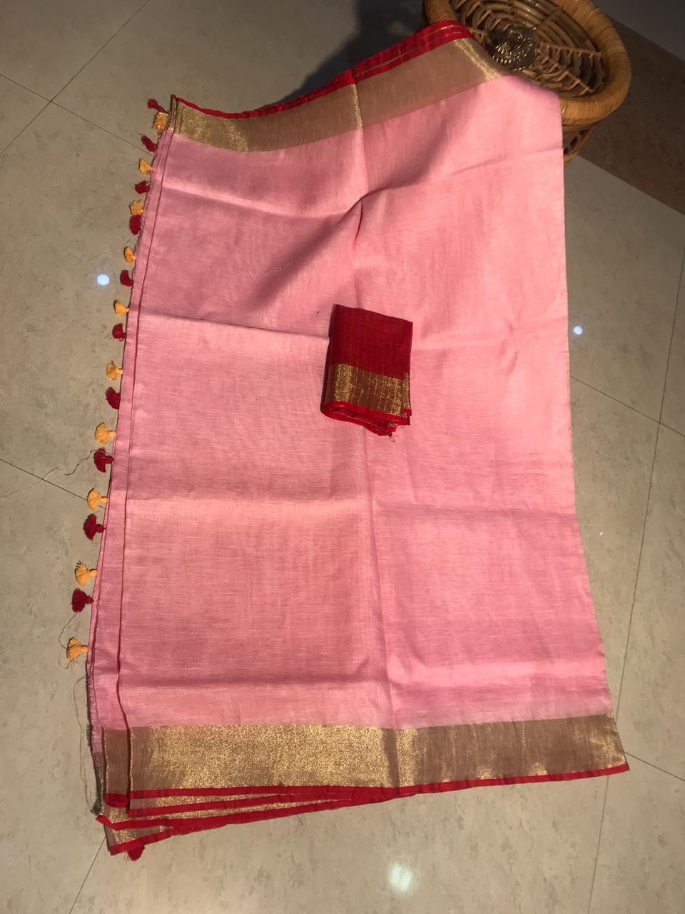 pure linen saree
