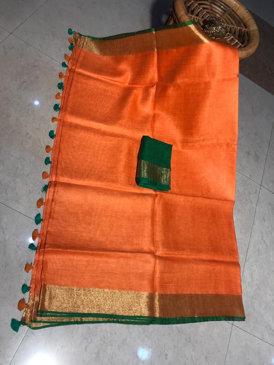 pure linen saree