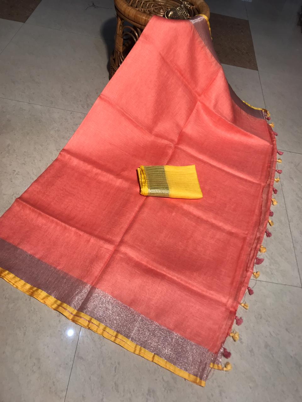 pure linen saree